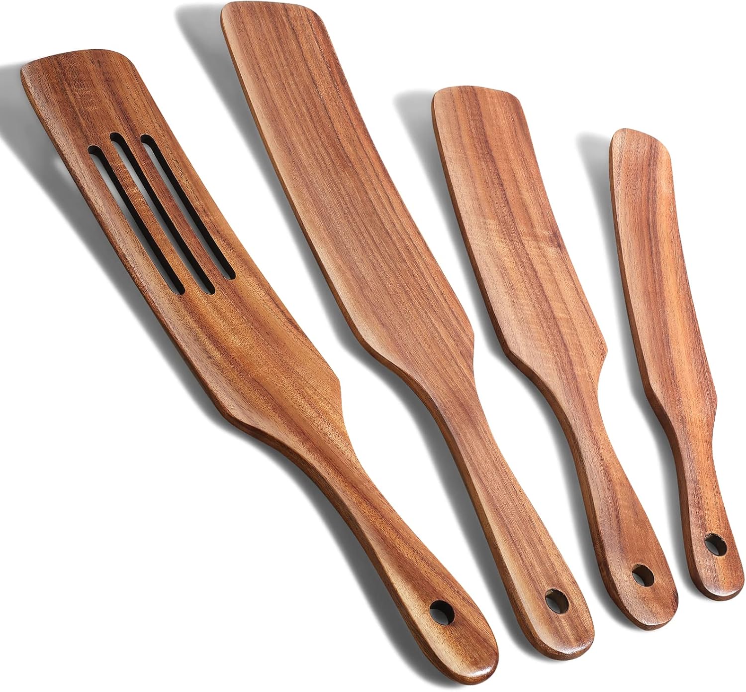 Skiennix Spurtle Set - Natural Acacia Wooden Kitchen Utensils for Cooking & Serving | Set of 4