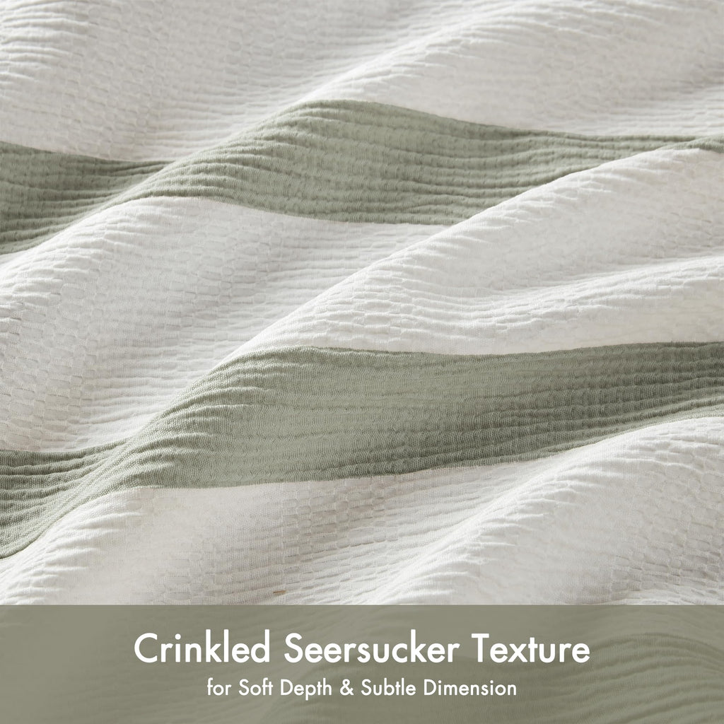 Madison Park Essentials Striped Comforter Set King Size, Yarn-Dyed Reversible Comforter with Minimalist Stripes, Crinkled Texture Bedding Set for All-Season Lightweight Warmth, Merritt Sage Green