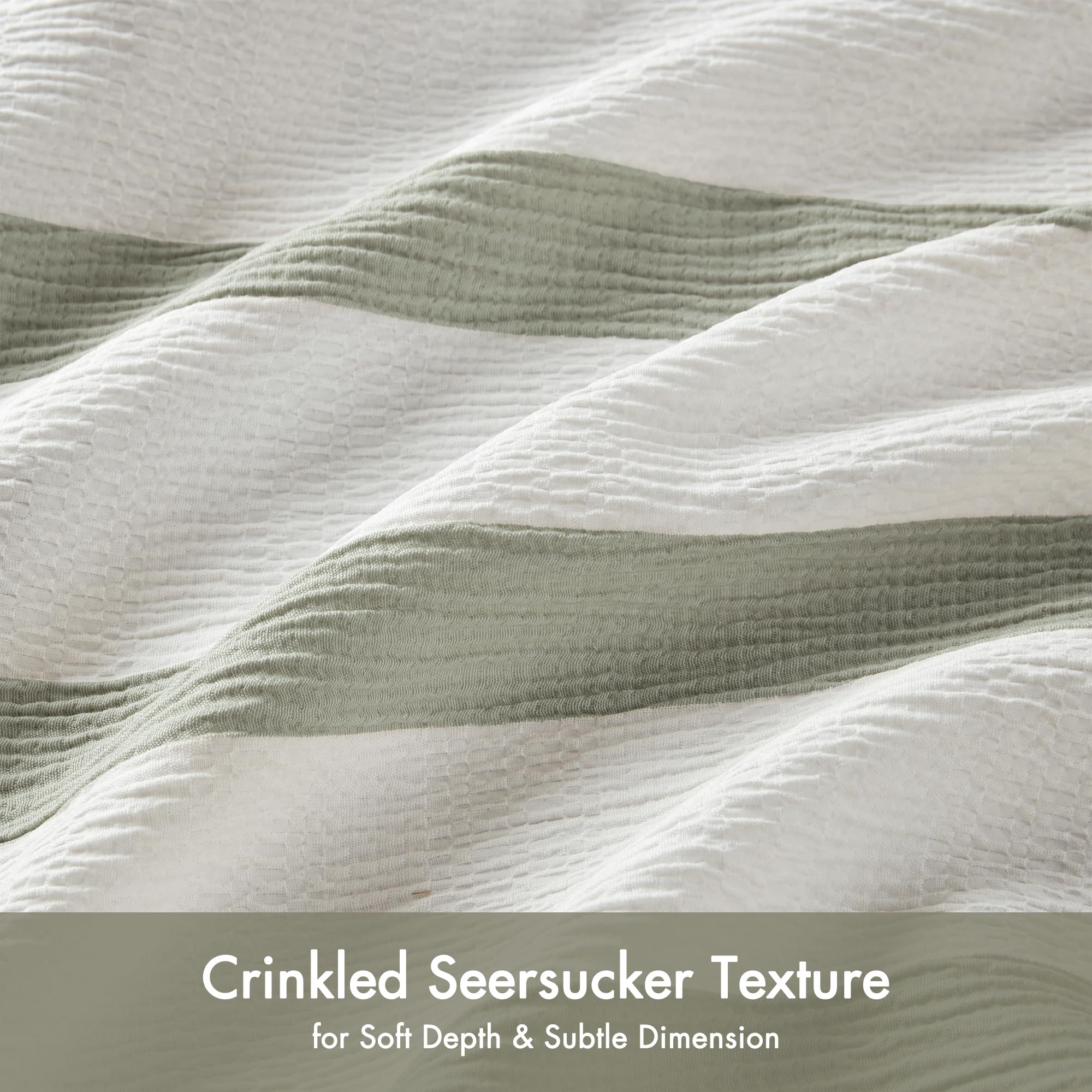 Madison Park Essentials Striped Comforter Set King Size, Yarn-Dyed Reversible Comforter with Minimalist Stripes, Crinkled Texture Bedding Set for All-Season Lightweight Warmth, Merritt Sage Green