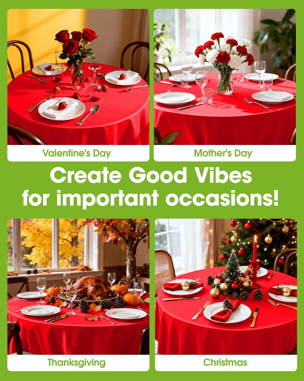 Pureegg Disposable Plastic Table Cloths - 84'' Round, Leakproof & Sturdy, Perfect for Holidays & Events - Red (8 Pack)