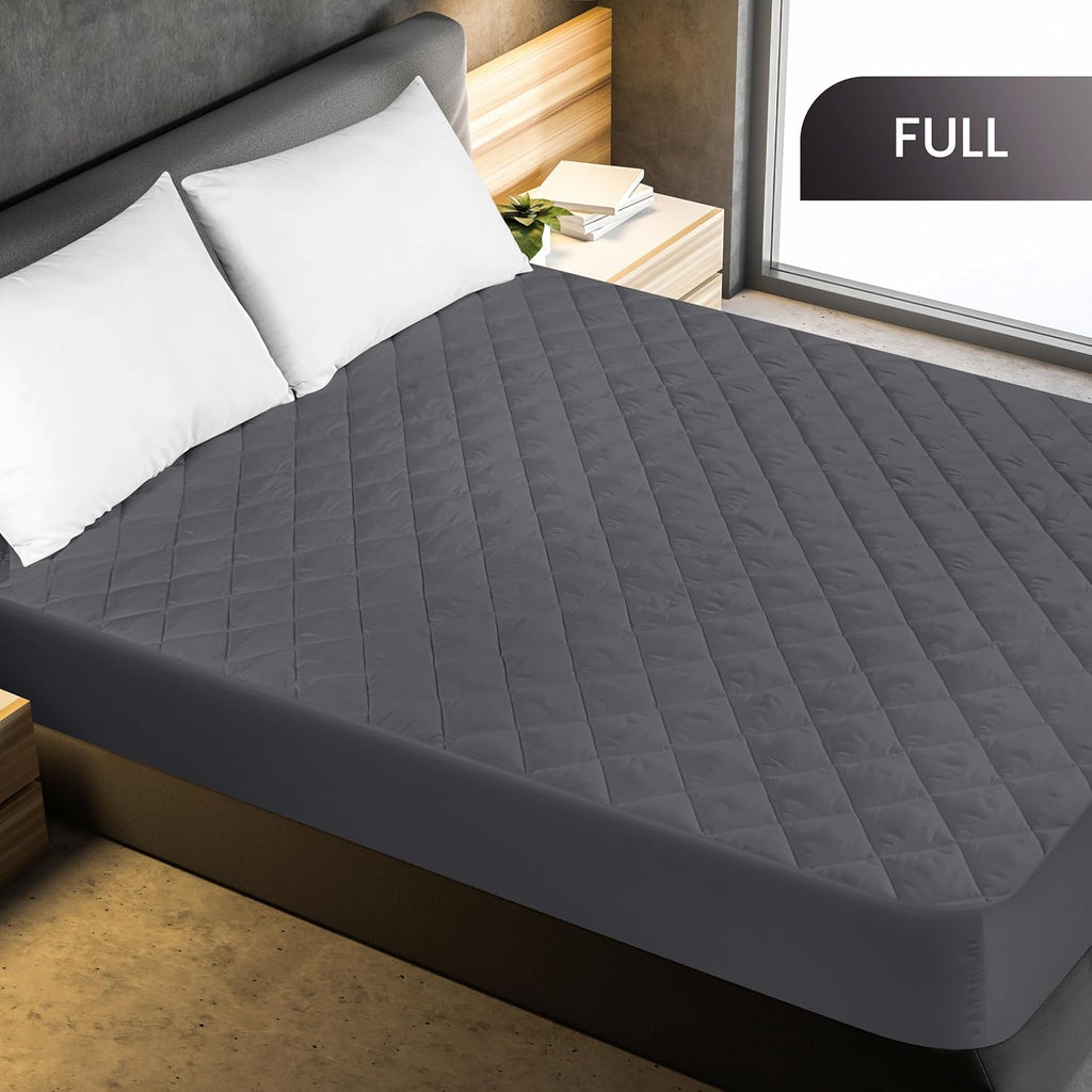 Utopia Bedding Quilted Fitted Mattress Pad - Full Size Deep Pocket Protector | Machine Washable Grey