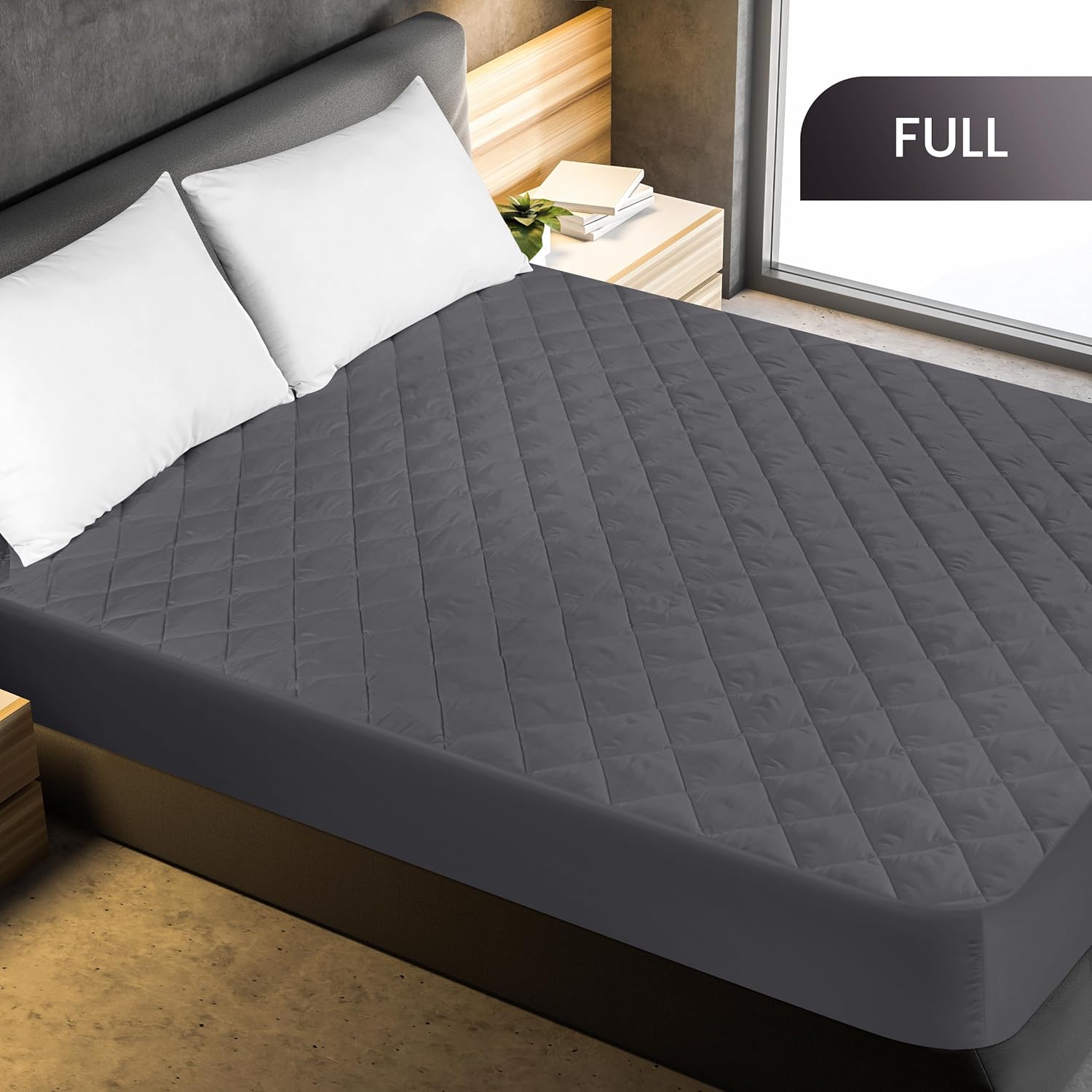 Utopia Bedding Quilted Fitted Mattress Pad - Full Size Deep Pocket Protector | Machine Washable Grey