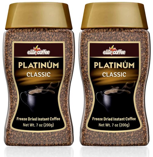 Elite Platinum Freeze Dried Instant Classic Coffee 7.5oz (2 Pack) | Kosher for Passover | Glass Jar | Rich Aroma