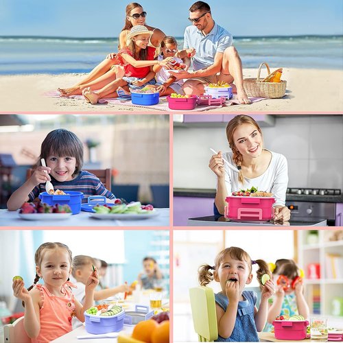 Cherrysea Salad Lunch Container - Leakproof Bento Box with Ice Pack & 4 Compartments | Pink, 1.3L