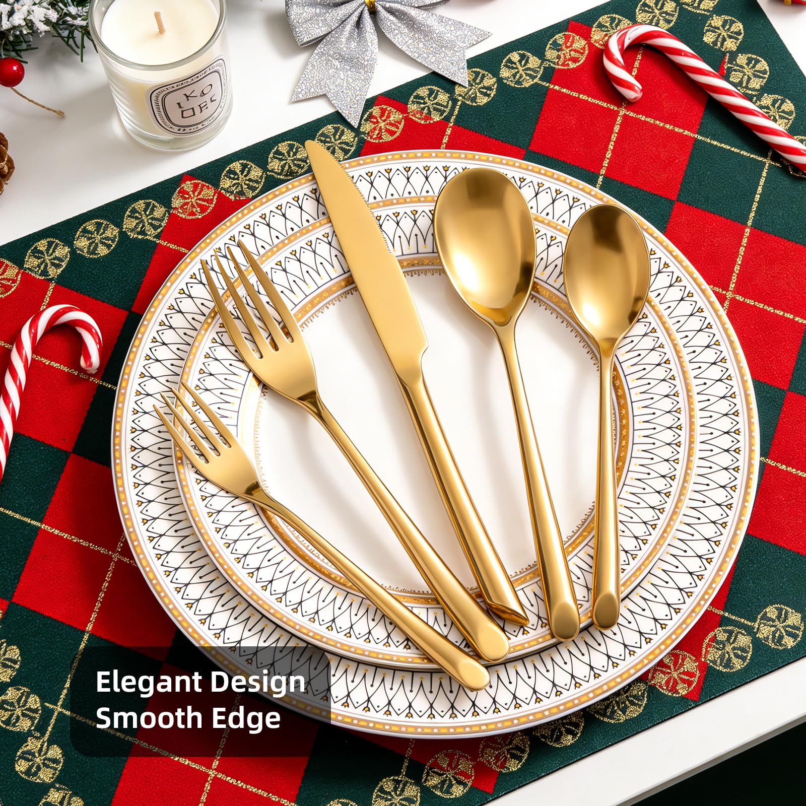 QUEARI Gold Silverware Set, 20-Piece Elegant Stainless Steel Flatware Set, Cutlery Set Mirror Polished, Dishwasher Safe, Service for 4