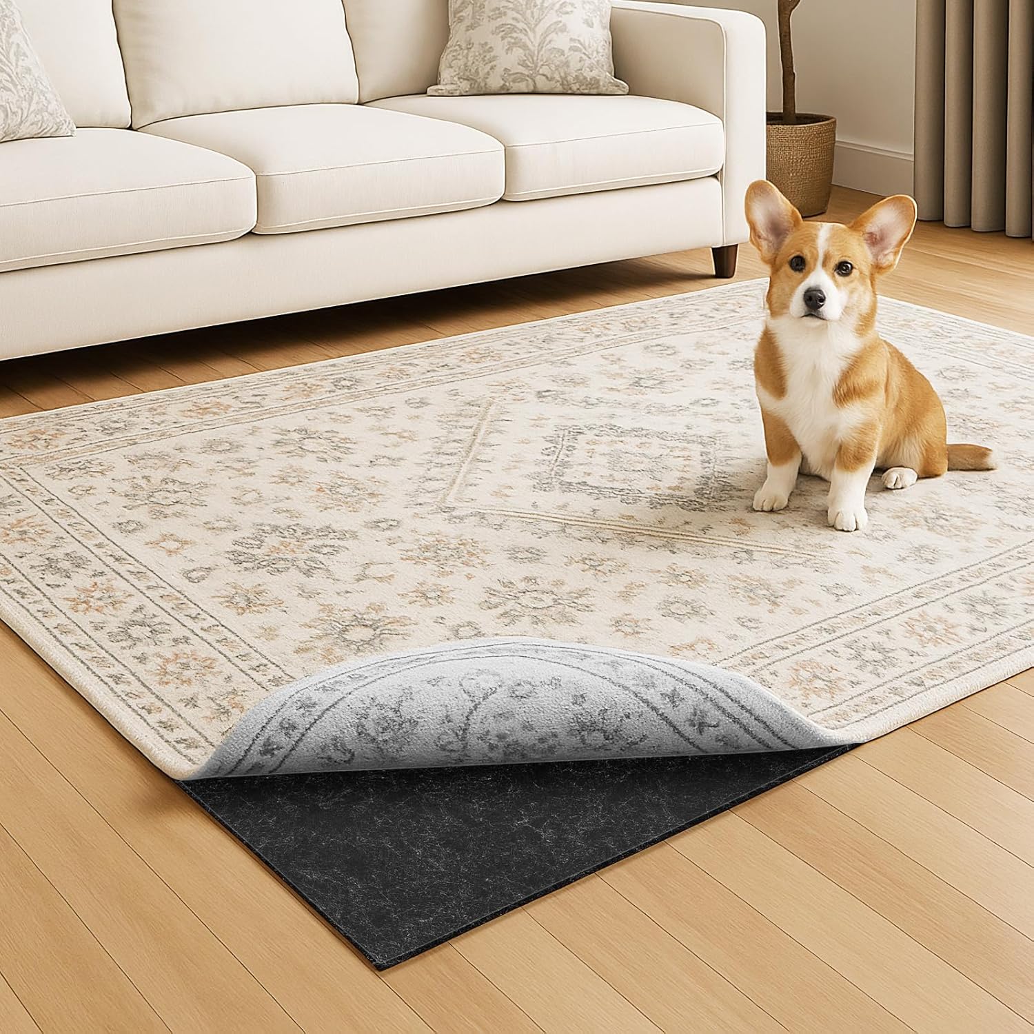 Warmstar Non-Slip Rug Pad - 100% Waterproof Felt for Hardwood Floors | 8x10 FT, 1/8” Thick, Secure Grip