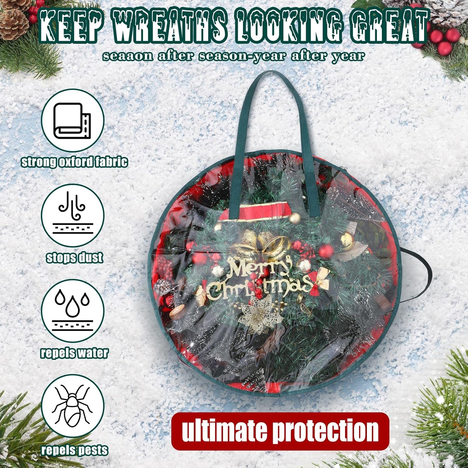 Shappy Wreath Storage Bag - 4 Pcs Red Clear Box with Window & Handle for Holiday Decor | 24 Inch