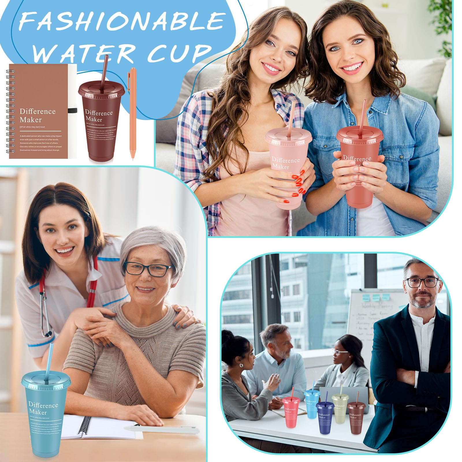 Marspark 20 Sets Difference Maker Gifts for Women Men, Employee Appreciation Gifts Bulk Inspirational Thank You Cup Motivational Notebooks with Pen for Team Teacher Coworker Office (Natural Color)