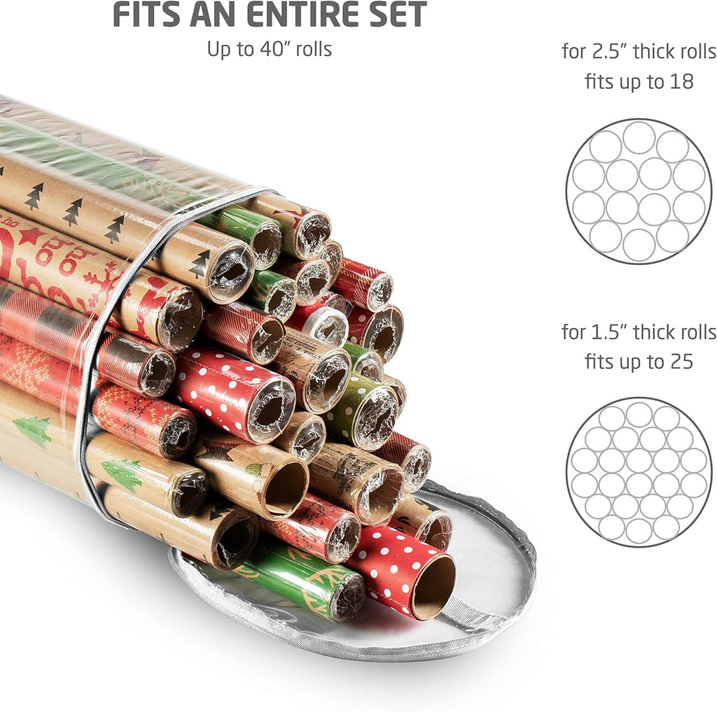 ZOBER Wrapping Paper Organizer - Waterproof 40-Inch Storage for 25 Gift Wrap Rolls