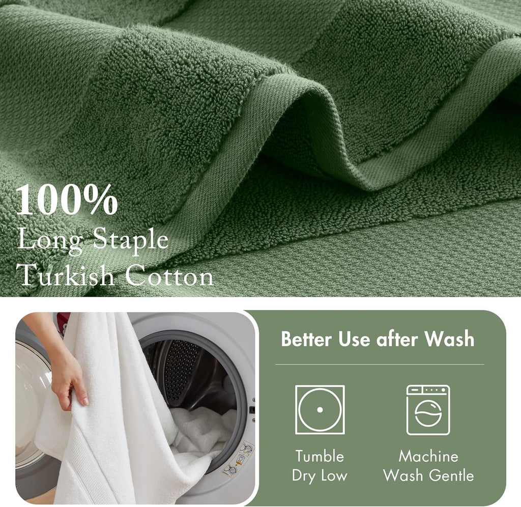 Madison Park Turkish Bath Towels Set - 6-Piece Luxury 100% Cotton, Highly Absorbent & Quick Dry - Green