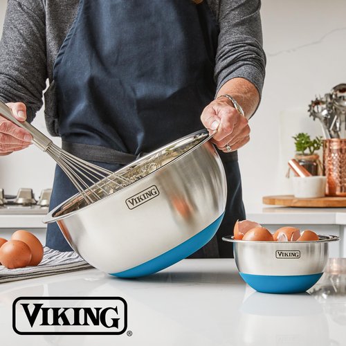 Viking Mixing Bowls Set, 10 Piece Stainless Steel Kitchen Cookware, Non-Slip Silicone Base, Includes Tight Fit Lids, Dishwasher Safe, Teal