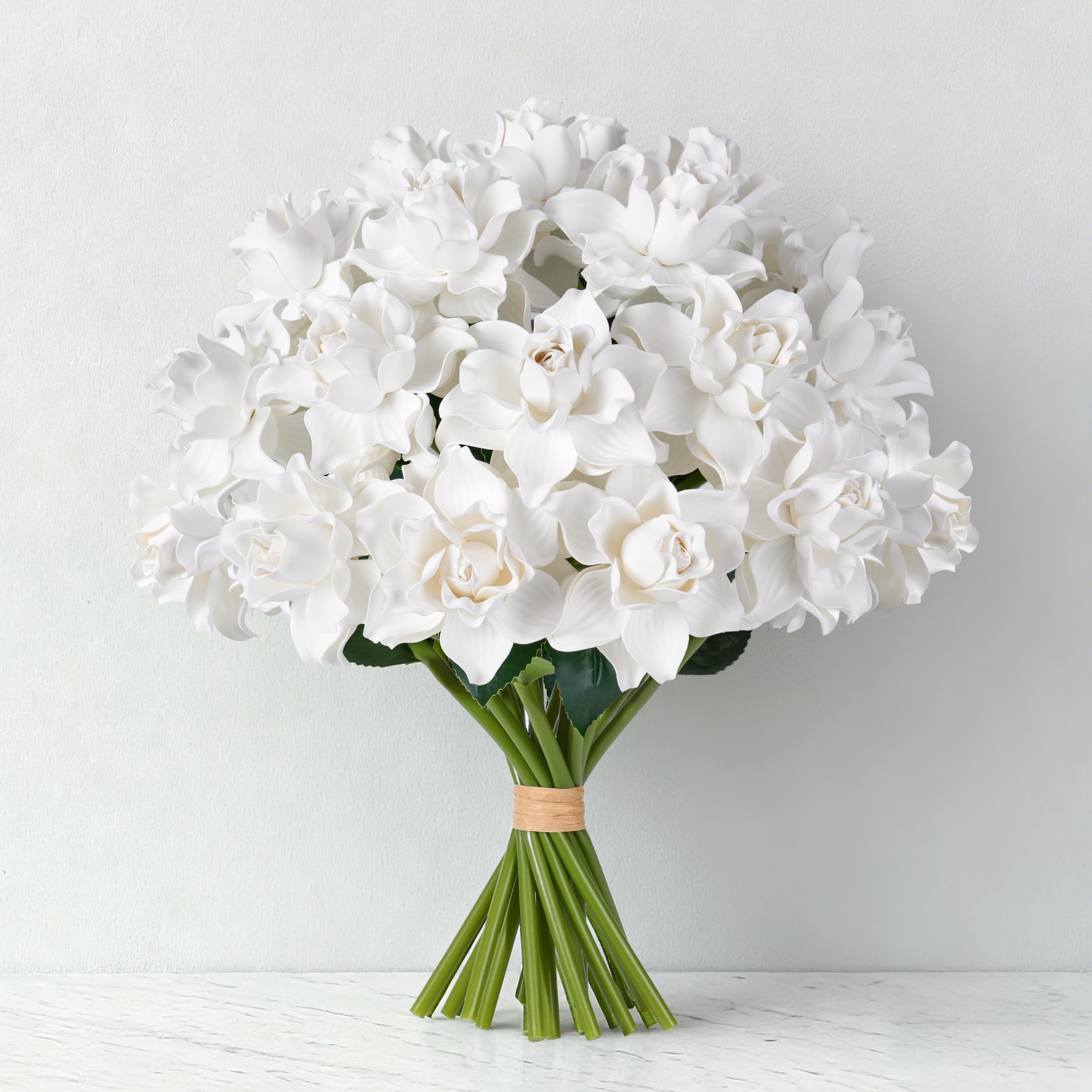 HyeFlora 16pcs Artificial Flowers Faux Gardenias Flower Bouquet for Vase Table Decorations Silk Flowers for Home Decor DIY Party Wedding Centerpieces Indoor Outdoor Arrangements (Vase not Included)
