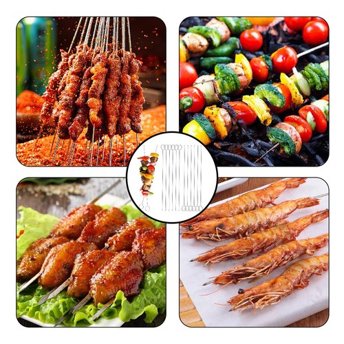 Stainless Steel Skewers for Grilling: 12pcs Reusable Kabob Sticks Round BBQ Skewers for Chicken Meat Shrimp Vegetables