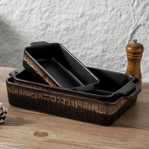 KOOV Bakeware Set - Ceramic Rectangular Baking Pans | 3-Piece Casserole Dish Set, 9 x 13 Inches, Rough Black
