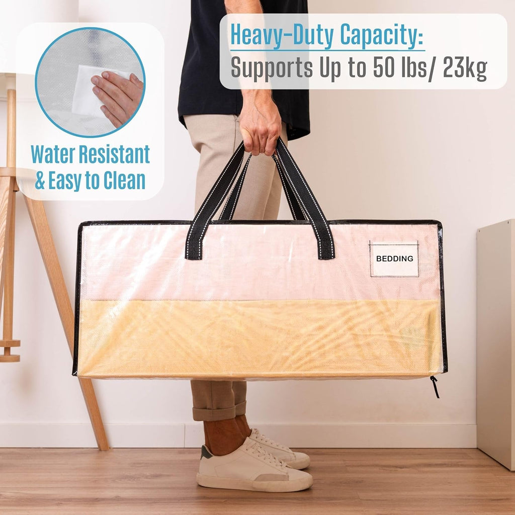 VENO Heavy Duty Moving Bags - Clear Christmas Storage Bins with Lids | 2 Pack for Clothes & Blankets