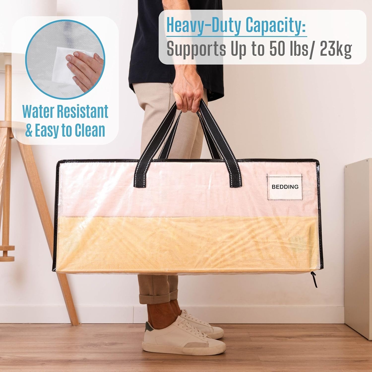 VENO Heavy Duty Moving Bags - Clear Christmas Storage Bins with Lids | 2 Pack for Clothes & Blankets