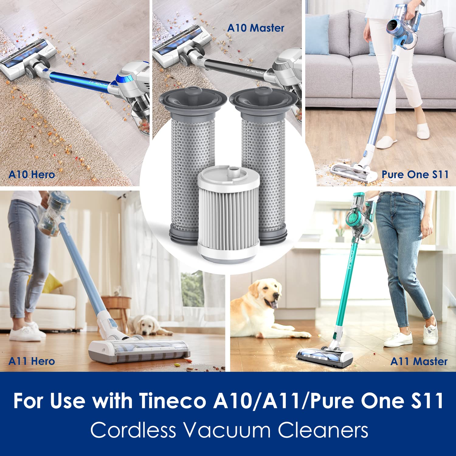 Tineco Filter Replacement Kit with 2 Pre-Filters and 1 HEPA Filter, Kit for A10 & A11 & S10 & S11 Series Vacuum Cleaner
