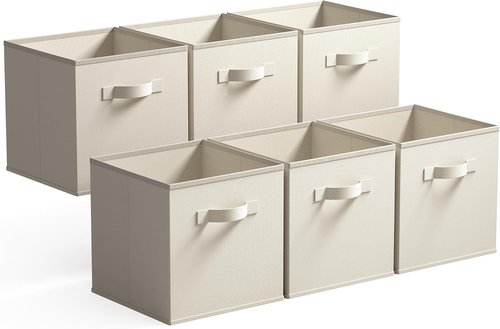 Granny Says Cube Storage - 13x13 Foldable Fabric Organizer Bins with Handle | Beige, 6-Pack