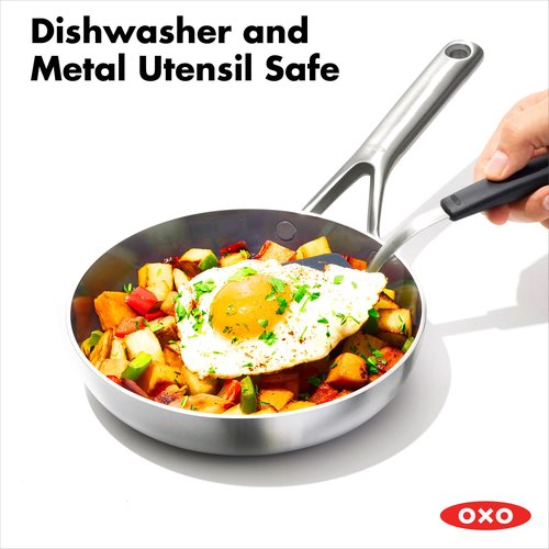 OXO Mira Tri-Ply Stainless Steel, 8" Frying Pan Skillet, Induction, Multi Clad, Dishwasher and Metal Utensil Safe