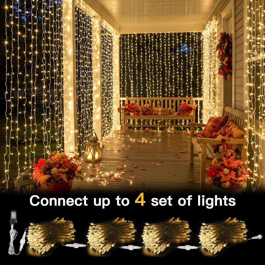 Suddus Curtain Lights - 300 LED Warm White String Lights for Bedroom | 9.8x9.8ft Backdrop Decor