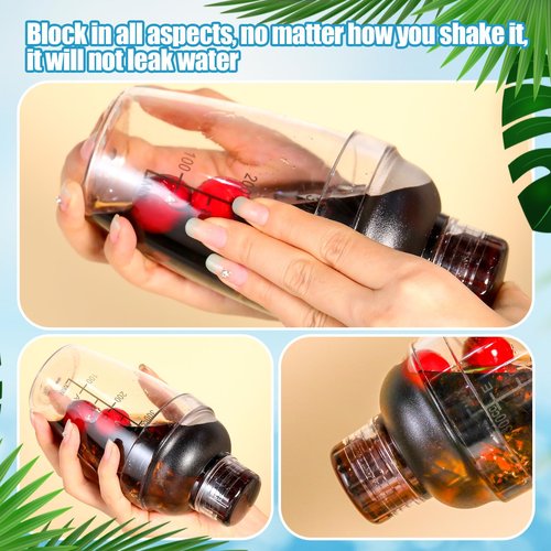 Lallisa 50 Pcs Plastic Cocktail Shaker Set Drink Mixer Clear Shaker Cup with Measurements Scales and Strainer Plastic Mixing Tool for Tea Coffee Bar Bubble Milk Christmas Gift (350 Cc/ 12 oz)