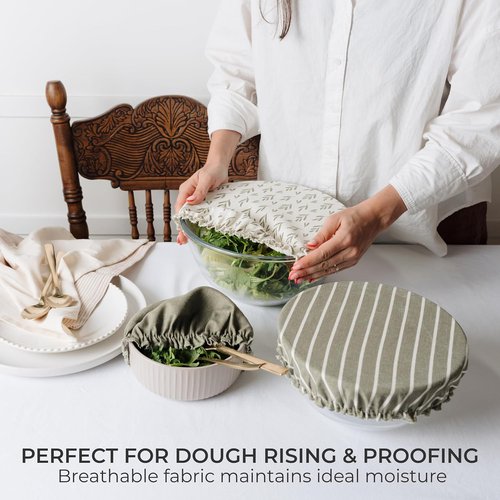 Beautiful Linen Cotton Blend Bowl Covers - Reusable Set of 3 for Bread Proofing | Fits Bowls 7" to 13" - Durable Sourdough Baking Accessories