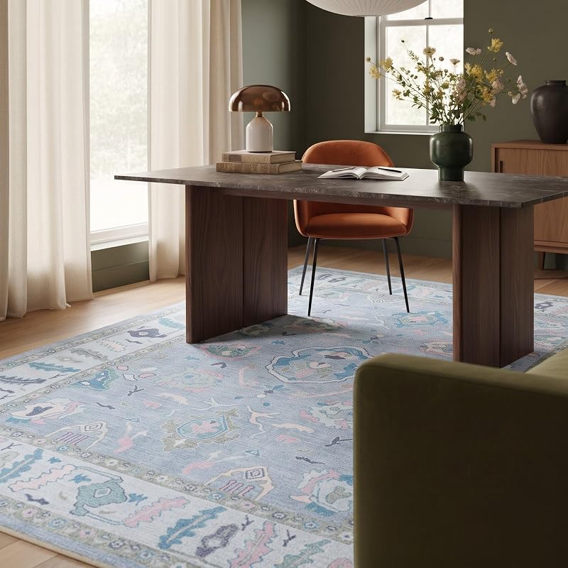 Fame Rugs Modern Oushak Rug 5x7 (4'9" x 6'9") Vintage Lavender Turkish Area Rug, Foldable & Washable