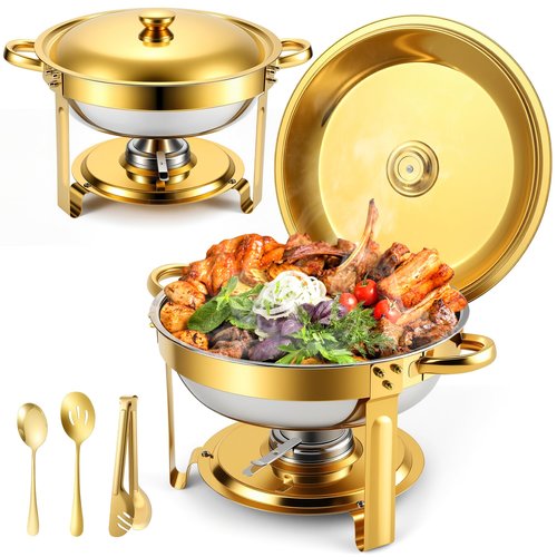 Chafing Dishes for Buffet 2Pack 4.5QT Round Stainless Steel Chafing Dish Set for Home Parties Catering Events Complete Buffet Warmer Set (Gold 2)