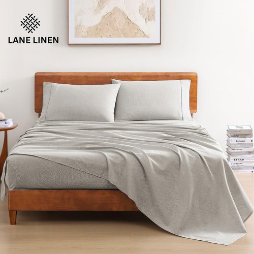 LANE LINEN 100% Organic Cotton Queen Sheets - Soft & Comfy Luxury Percale Weave, 15" Deep Pocket, Snowdrop Color
