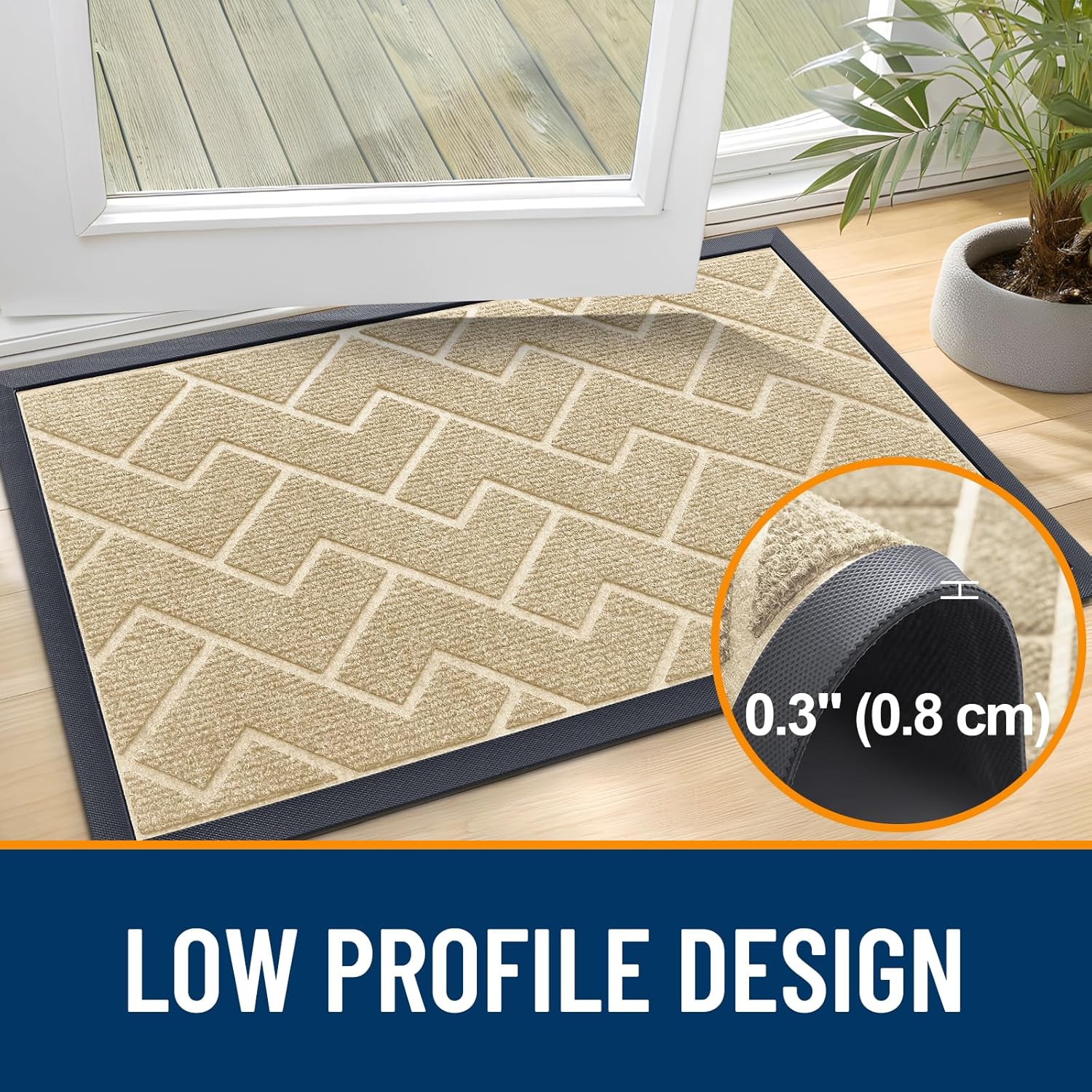 OLANLY Waterproof Front Door Mat - All-Season Indoor/Outdoor Doormat | Sturdy Natural Rubber, Herringbone Brick (Beige, 36x24)