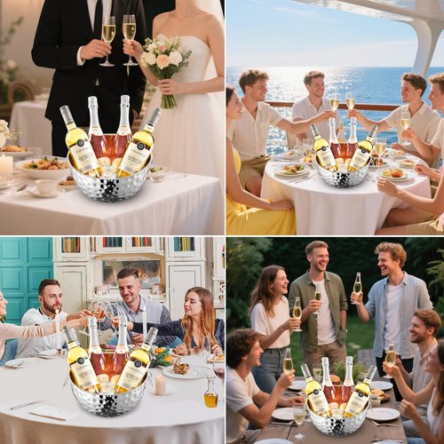 Ice Bucket of 2 Pack, 7L (10.3 * 10.3 * 5.9in) Large Ice Buckets for Parties,Metal Beverage Tub,Wine Bucket with Scoop,Champagne Bucket,Large Ice Buckets for Wine,Beer, Bottle Drinks, Dishwasher Safe
