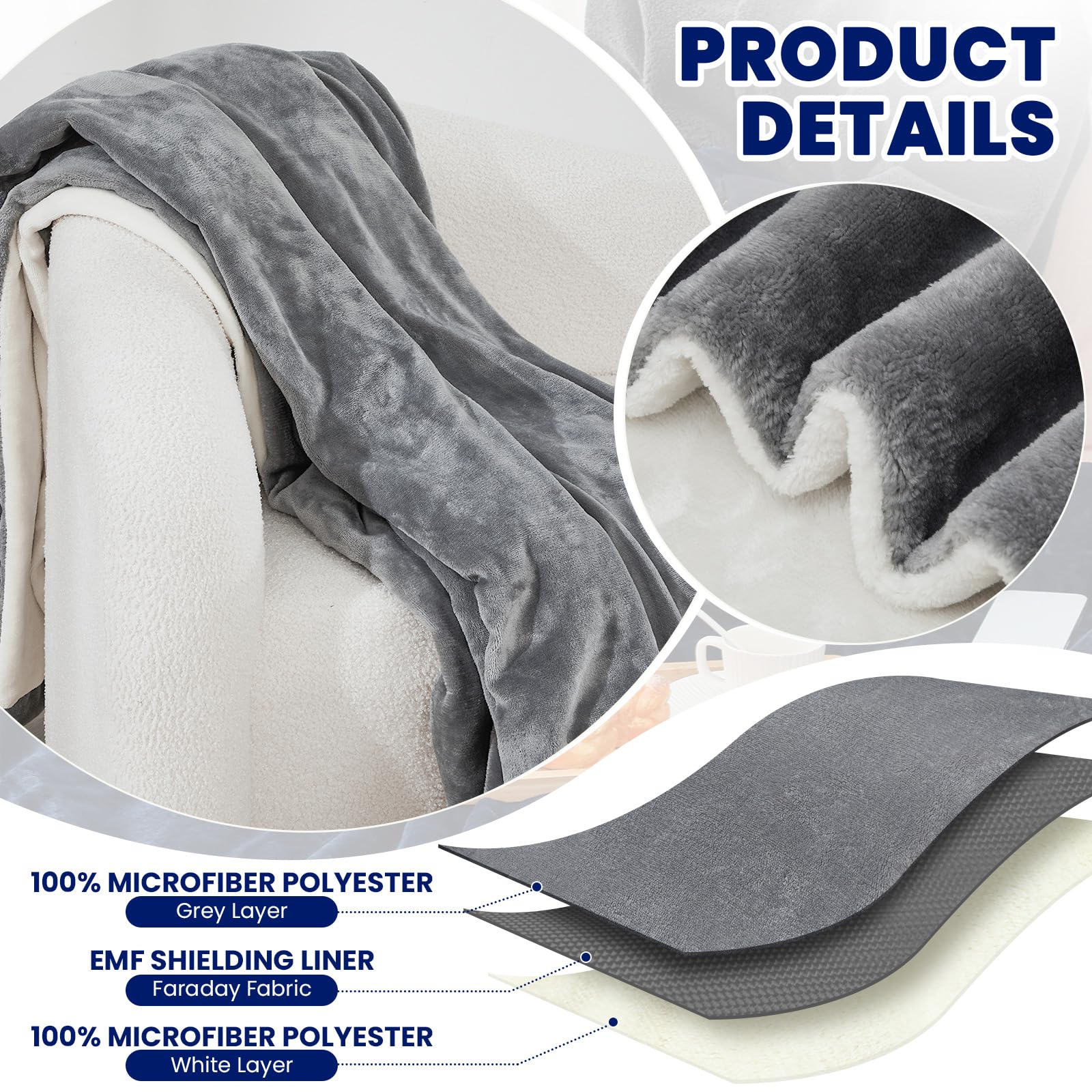 Preboun 108.27 x 86.61 Inch Large Faraday Blanket for Pregnant Babies, Emf Blanket Protection Two Sides Using for Beds Couches Travel(Flannel, Grey)