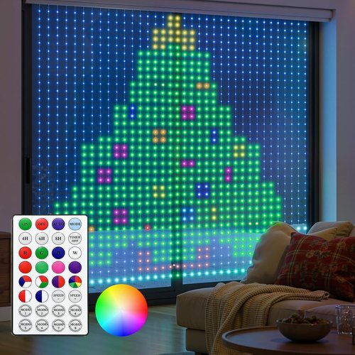 Brightown 400 RGBIC LED Smart Curtain Fairy Lights - 6.6x6.6ft Color Changing String Lights with Remote | IP65 Waterproof for Bedroom & Living Room