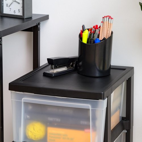 IRIS USA Plastic Drawer Organizer - 3-Drawer Storage Solution for Art Supplies | Black/Clear, 2-Pack