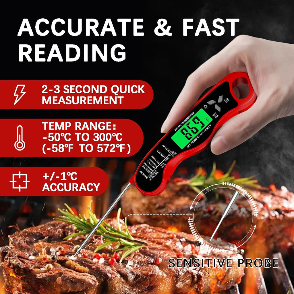 Skiennix Digital Meat Thermometer - IP67 Waterproof with Backlight & Calibration | Perfect for Cooking & Grilling