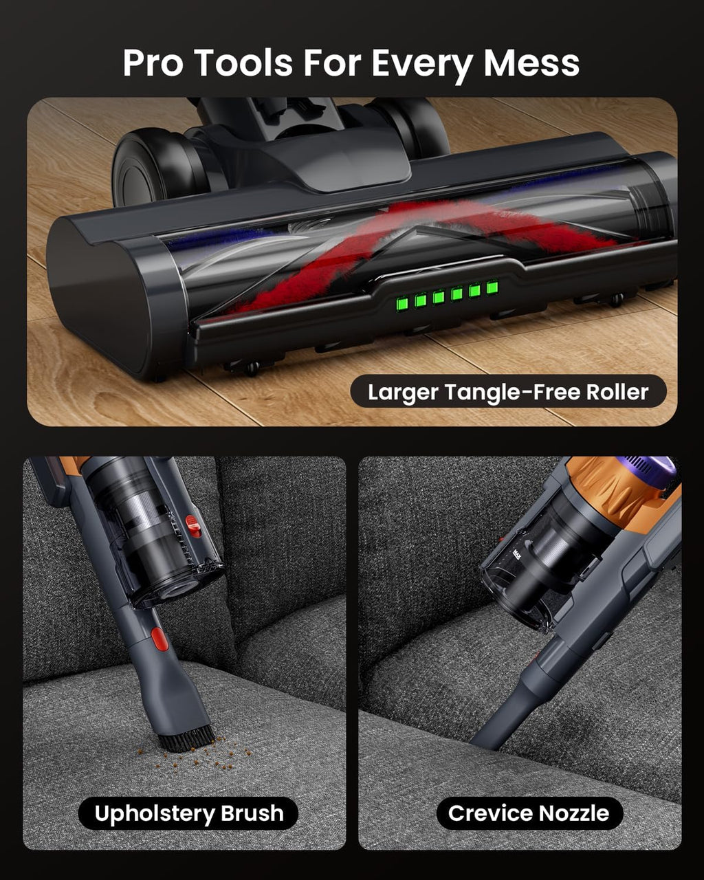 Skiennix Cordless Vacuum Cleaner - 60Kpa Powerful Suction for Pet Hair | 70-Minute Runtime, Self-Standing, Golden