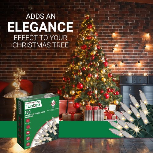 Christmas Uniquely LED Twinkle Lights - Matches Incandescent Exactly - 20 of 100 Lights Twinkling - 100 Blue / Teal / Cool White Bulbs - 24.75 Ft, Christmas Tree Sparkling Light String Indoor Outdoor