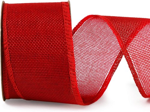 LaRibbons Red Burlap Wired Ribbon - 2.5 Inch x 12 Yards for Crafts, Wreaths, Bows & Gift Wrapping