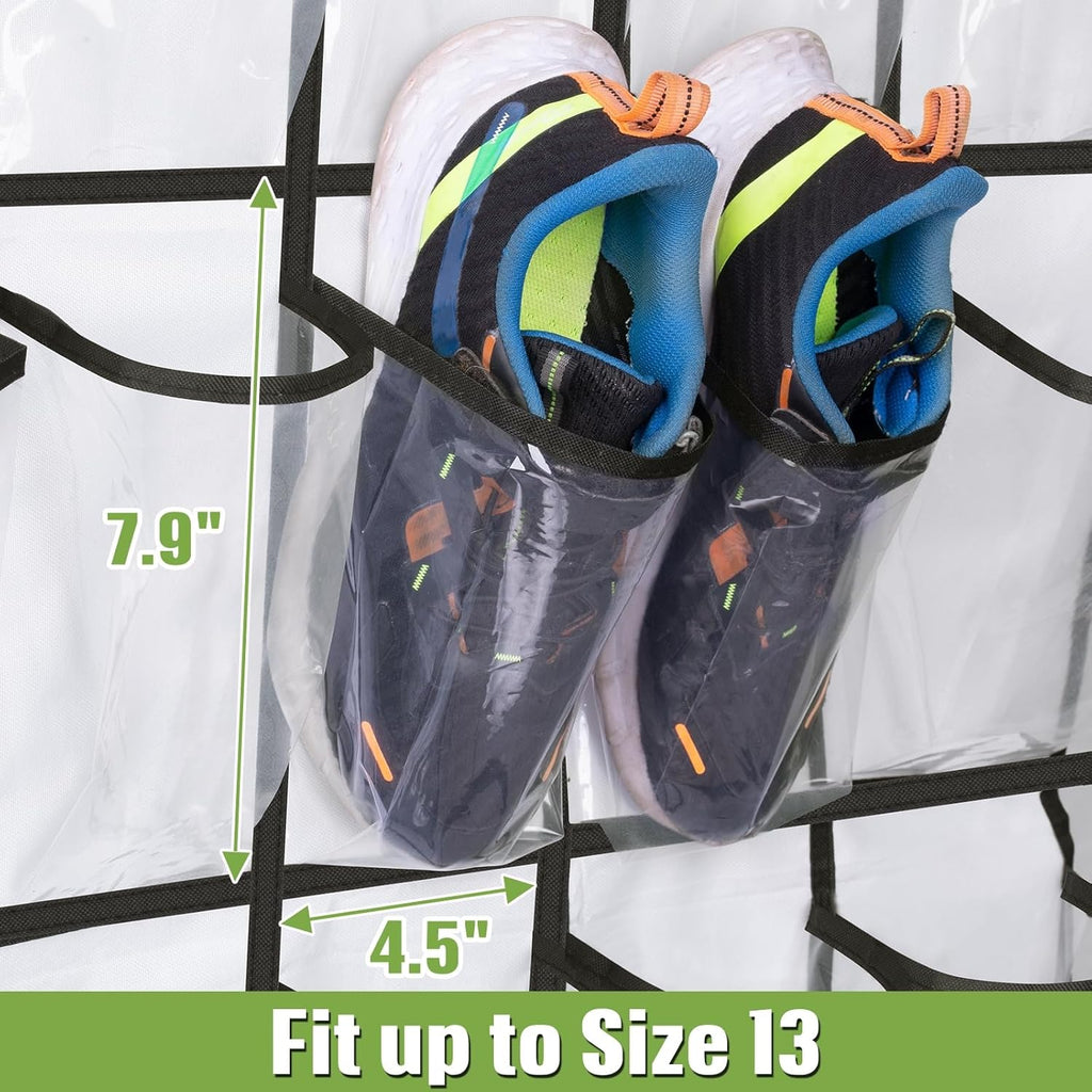 MISSLO Over The Door Shoe Organizer - 35 Clear Large Pockets, Sturdy Oxford Fabric, White