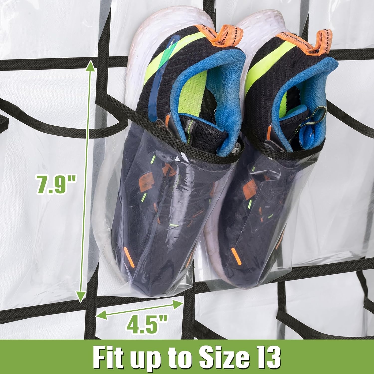 MISSLO Over The Door Shoe Organizer - 35 Clear Large Pockets, Sturdy Oxford Fabric, White