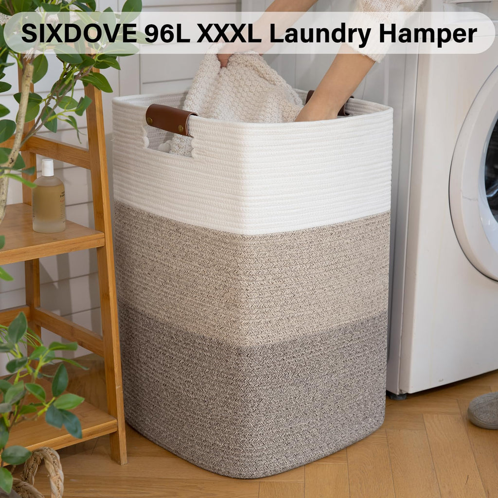 SIXDOVE Laundry Hamper 96L Extra Large Laundry Basket, Woven Blanket Basket, Cotton Woven Storage Hamper with Handles for Living Room, Large Baskets for Pillows, Blankets, Clothes-Gradient Yellow