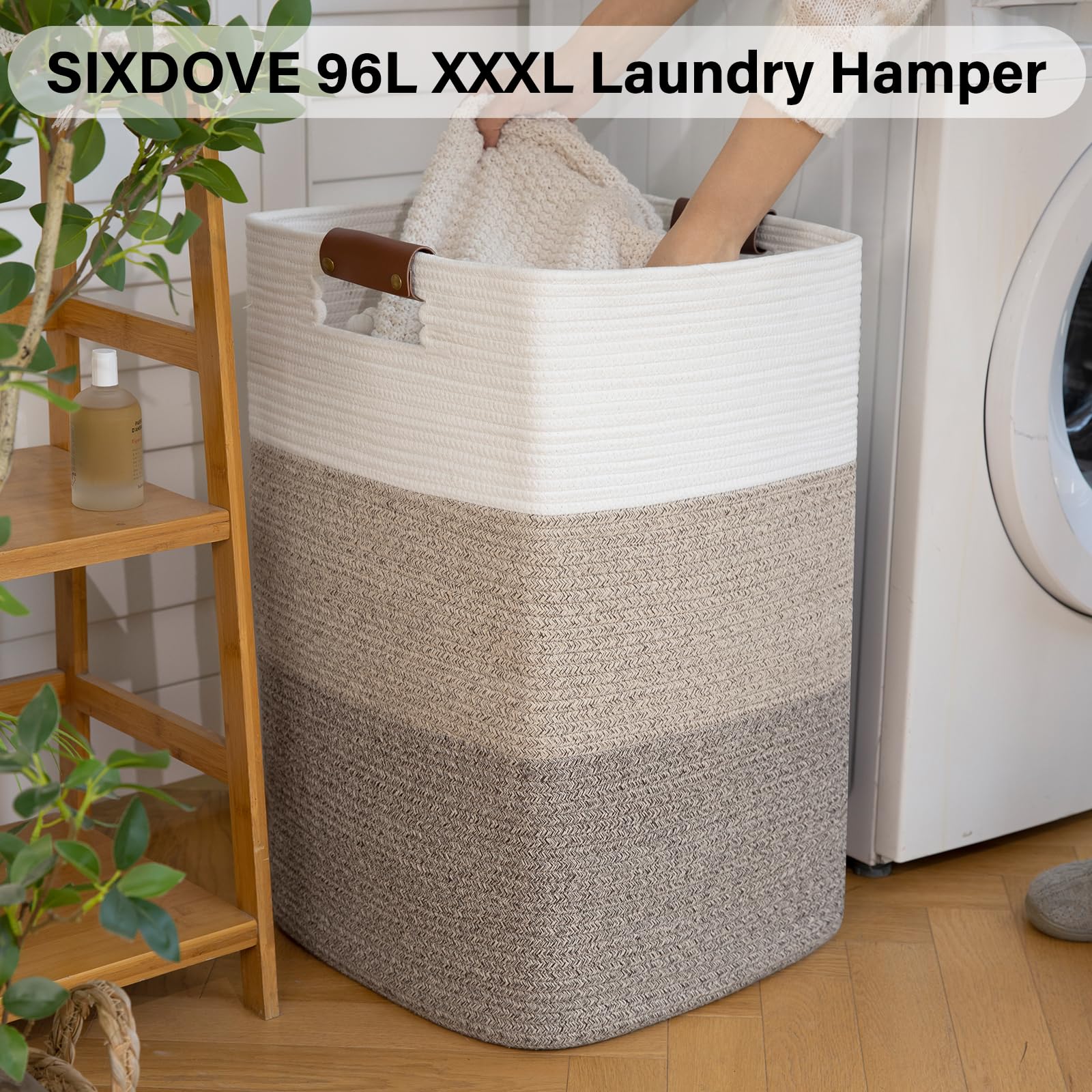 SIXDOVE Laundry Hamper 96L Extra Large Laundry Basket, Woven Blanket Basket, Cotton Woven Storage Hamper with Handles for Living Room, Large Baskets for Pillows, Blankets, Clothes-Gradient Yellow