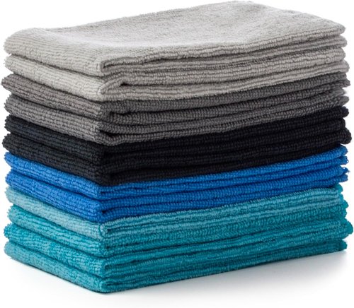 BINO Microfiber Cleaning Towels Set - Ultra Absorbent Blue/Grey Ombre - 15x15 Inches | 12 Pack