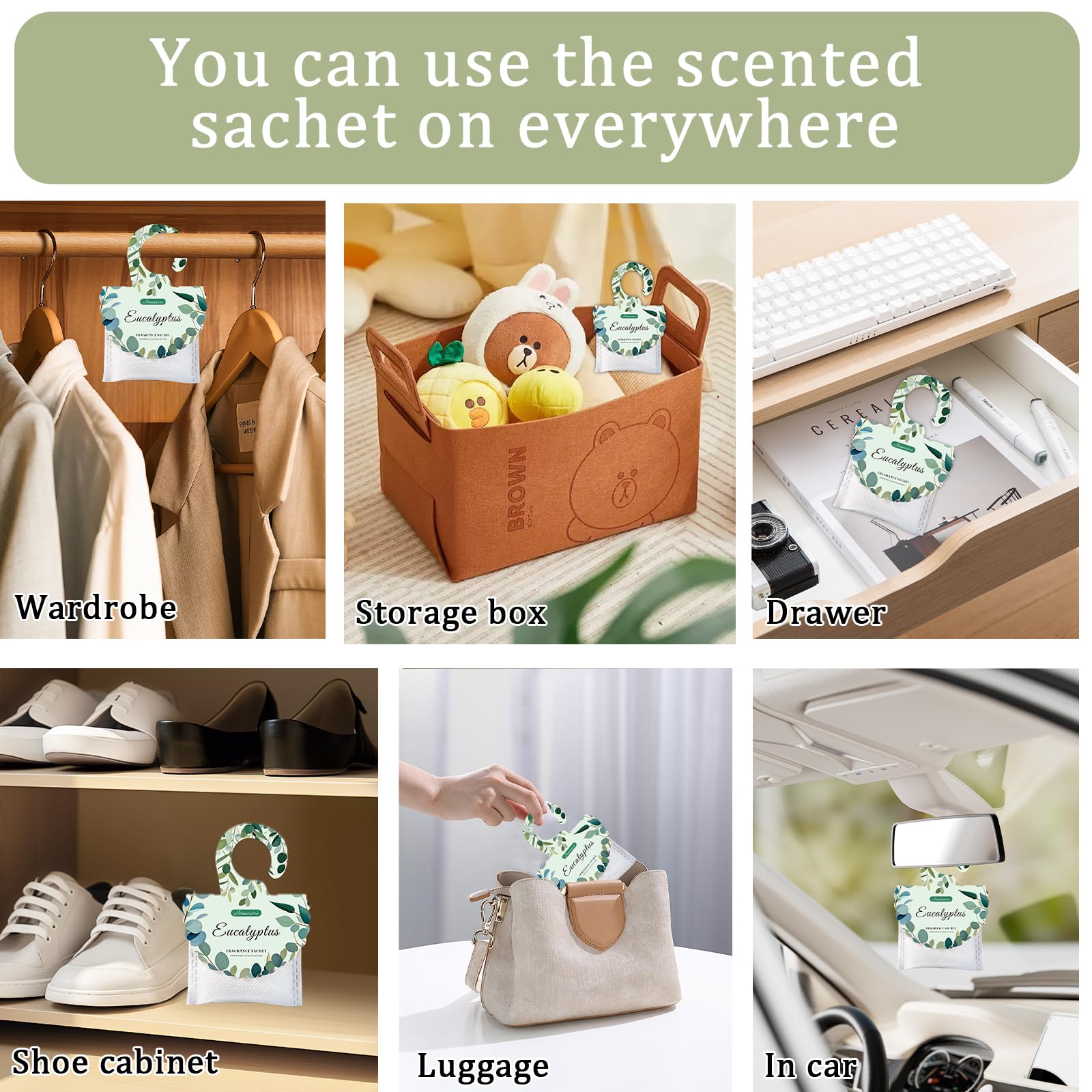 15 Packs Eucalyptus Scented Sachets Bag for Drawers and Closets, Home Fragrance Sachet, Long-Lasting Hanging Closet Deodorizer Smell Goods for House