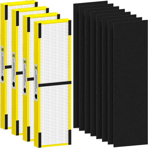 FLT4825 Filter B Replacement - High Efficiency Air Purifier Filters for G-Guardian AC4825, AC4300, AC4900 | 4 Filters + 8 Activated Carbon Pre-Filters, Yellow