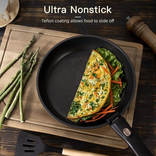 Astercook Non-Stick Ceramic Cookware Set - 21 Pcs, Oven Safe, Induction Ready, Stackable, Black