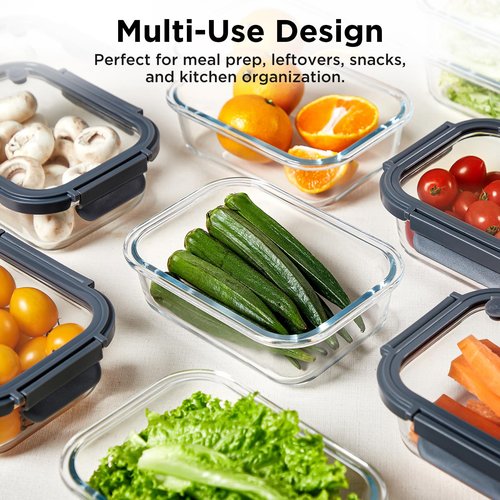 Spreccio Glass Food Storage Containers with Lids,10 pack [36oz*5+13.5oz*5], Glass Meal Prep Container with Airtight Lids, Microwave Safe Food Container Set, BPA Free, LeakProof, Ideal for Lunch