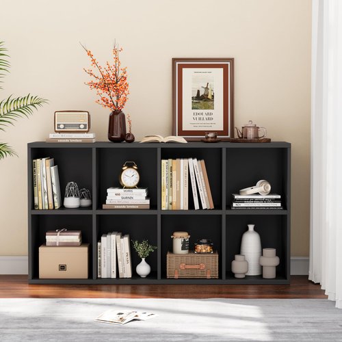 YESHOMY 8 Black Cube Bookcase, Open Frame 2-Tier Book Shelf, Bookshelf Storage Organizer with Adjustable Shelves for Organization, Room Decor