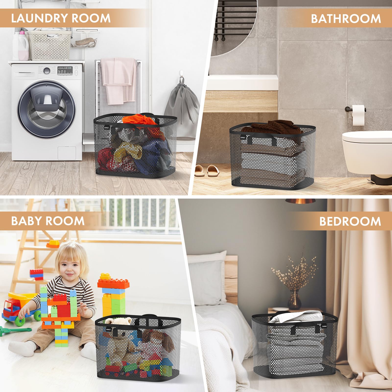 NPET 27L Laundry Basket Collapsible Laundry Hamper with PEVA Waterproof Material Clothes Bag Storage Basket Bin for Laundry,Bedroom and Domitory