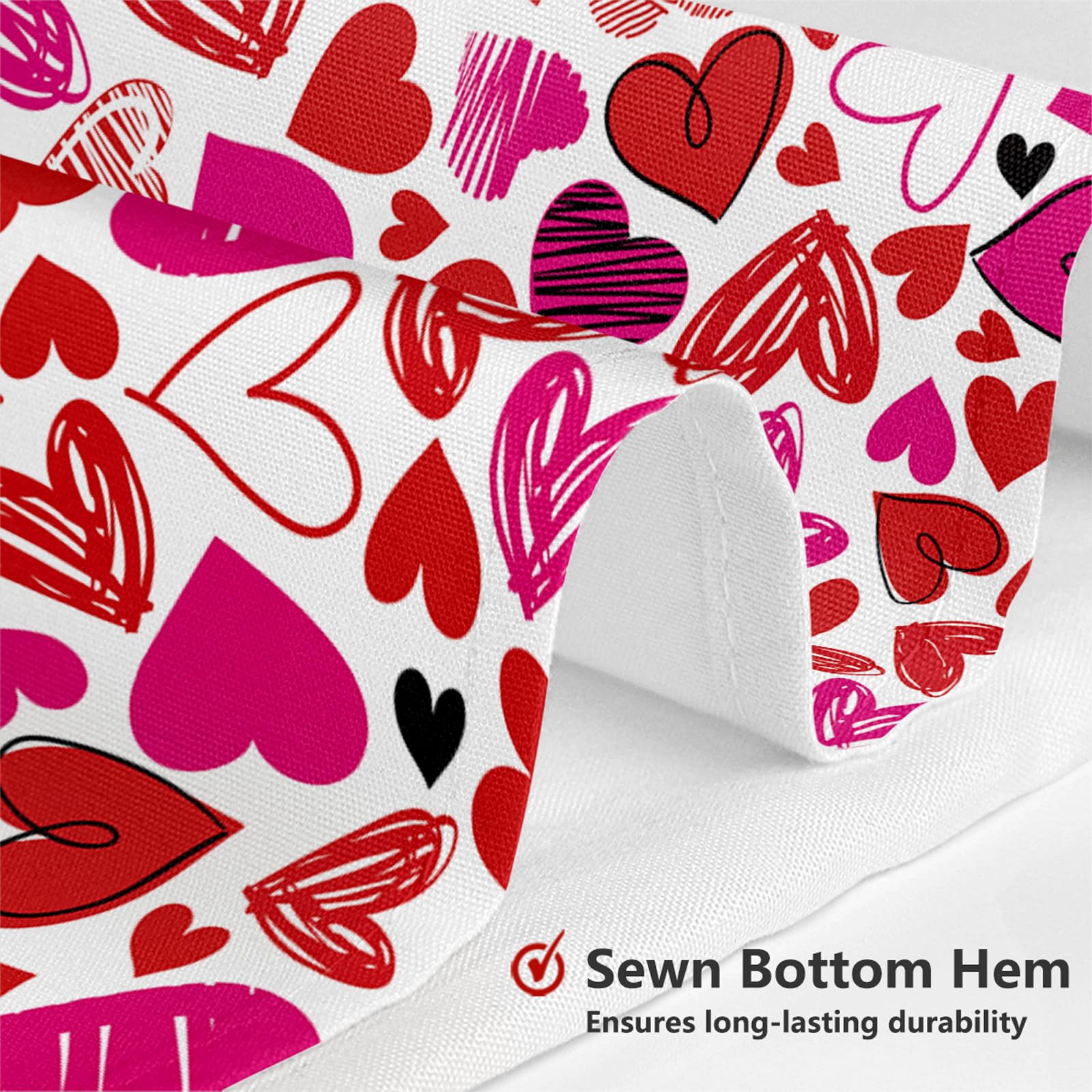 MEHOFOND Valentines Day Shower Curtain Doodle Style Hearts Valentine's Day Shower Curtain for Bathroom Romantic Red Pink Black Love Bathtub Decor Fabric Waterproof Washable Bath Curtain 72x72 Inch